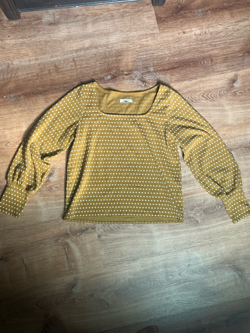 Madewell Mustard Floral Square Neck Long Sleeve Top Size M